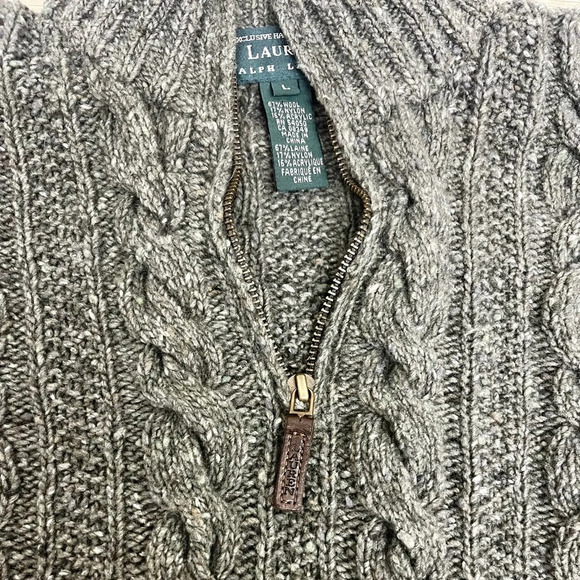 VTG Ralph Lauren Green Wool Fisherman Hand Knit 1/4 Zip Sweater Mens Size Large - Picture 3 of 9